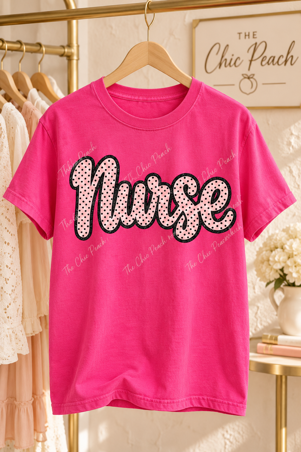 Nurse Pink Polka Dot Script Tee