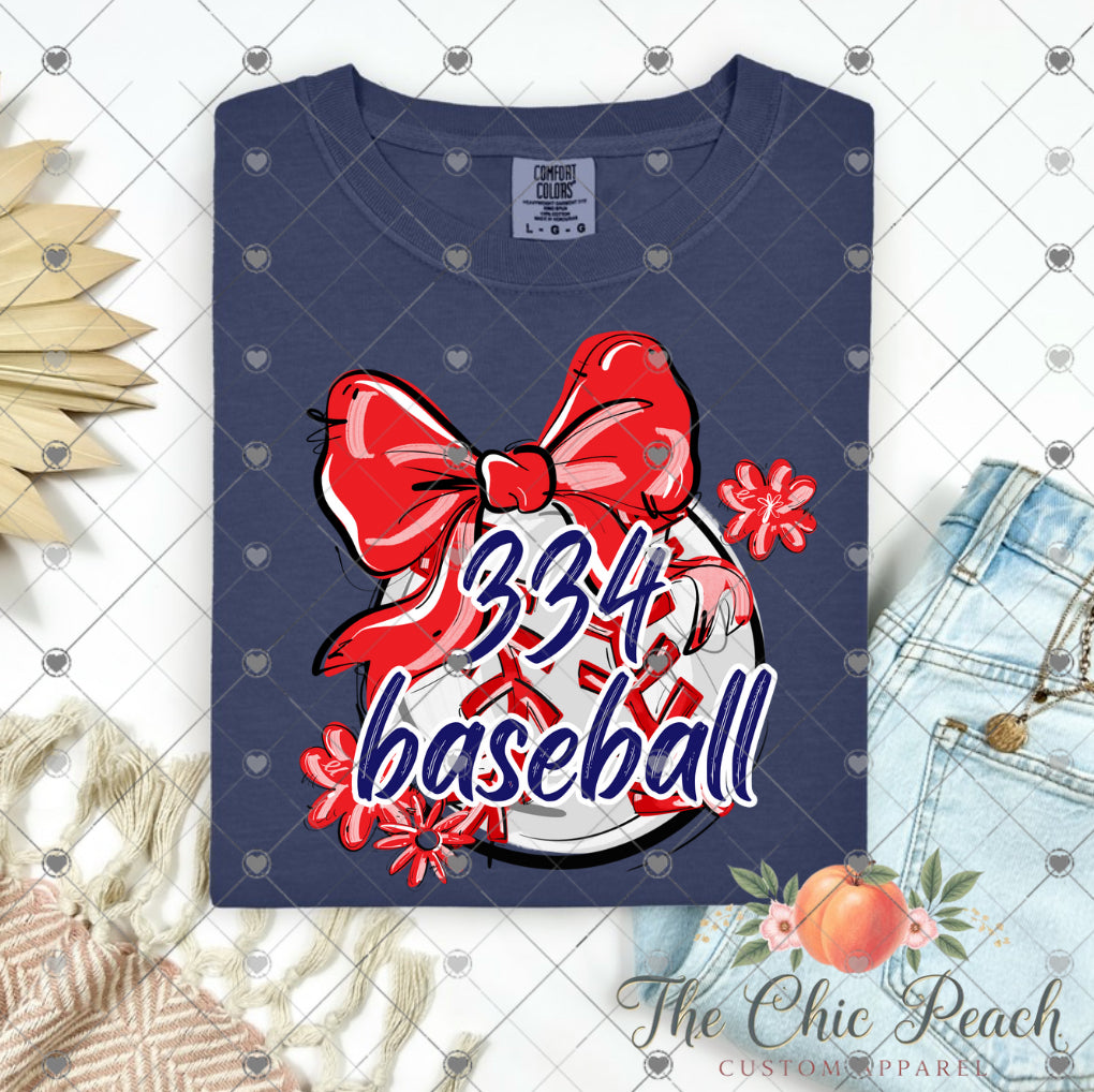 334 Baseball with bow and flowers