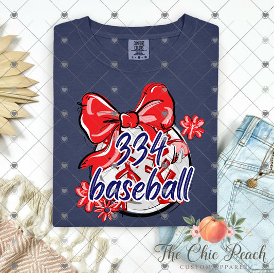 334 Baseball with bow and flowers