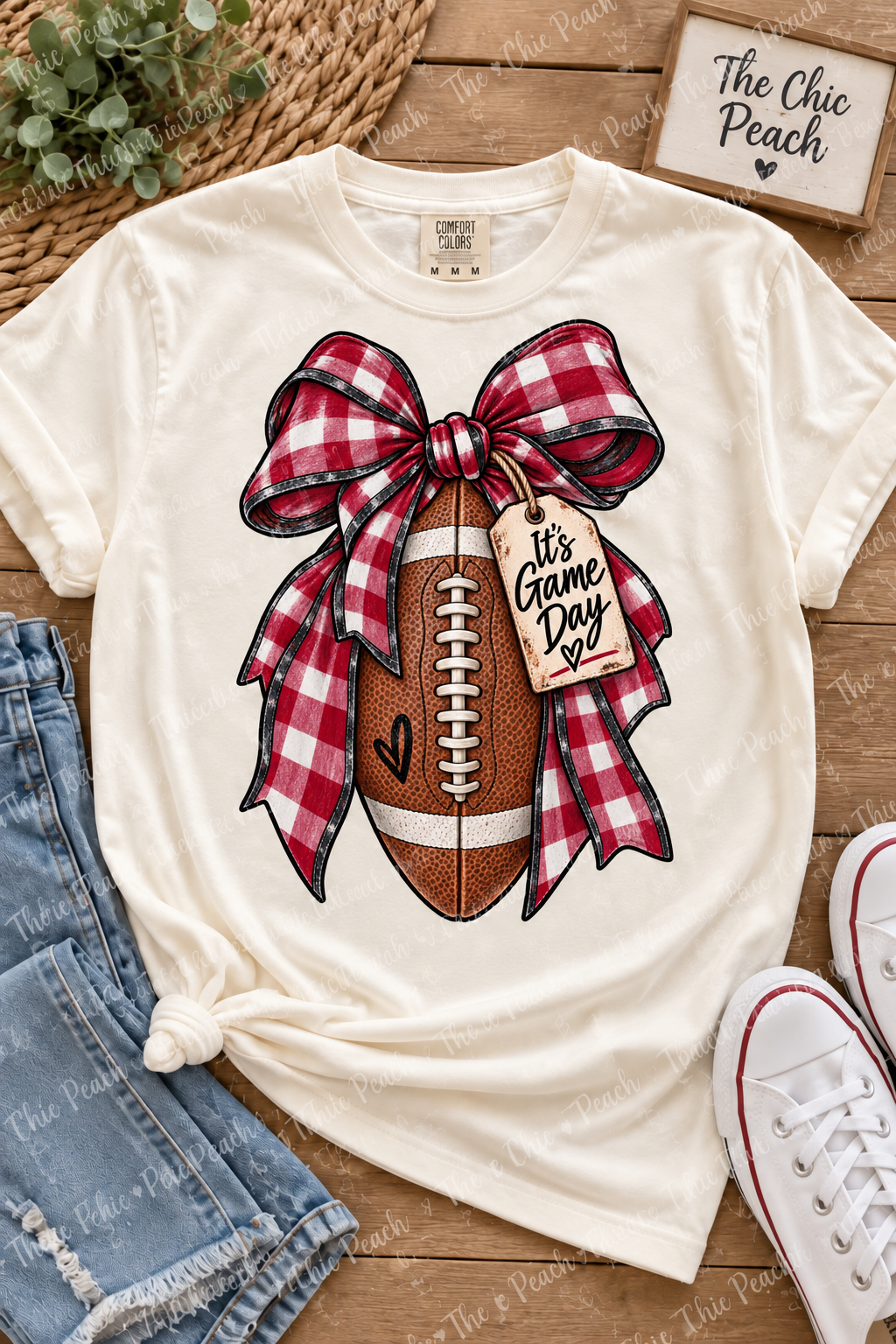 It's Game Day Gingham Bow Custom Sport Tee