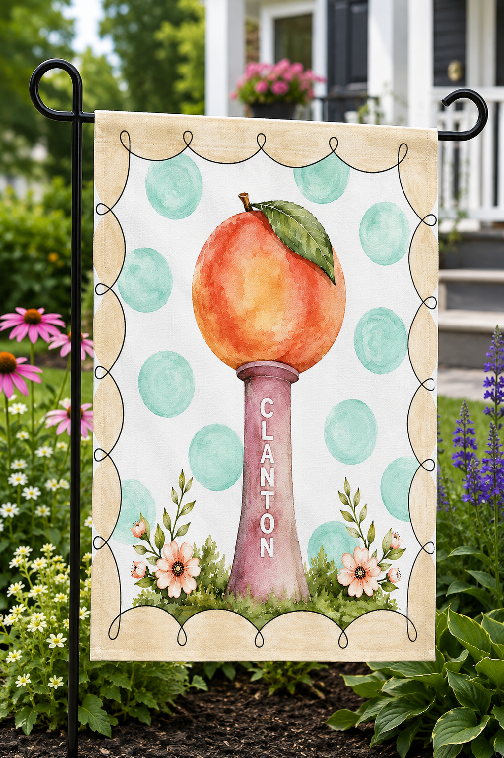 Clanton Peach Water Tower Garden Flag