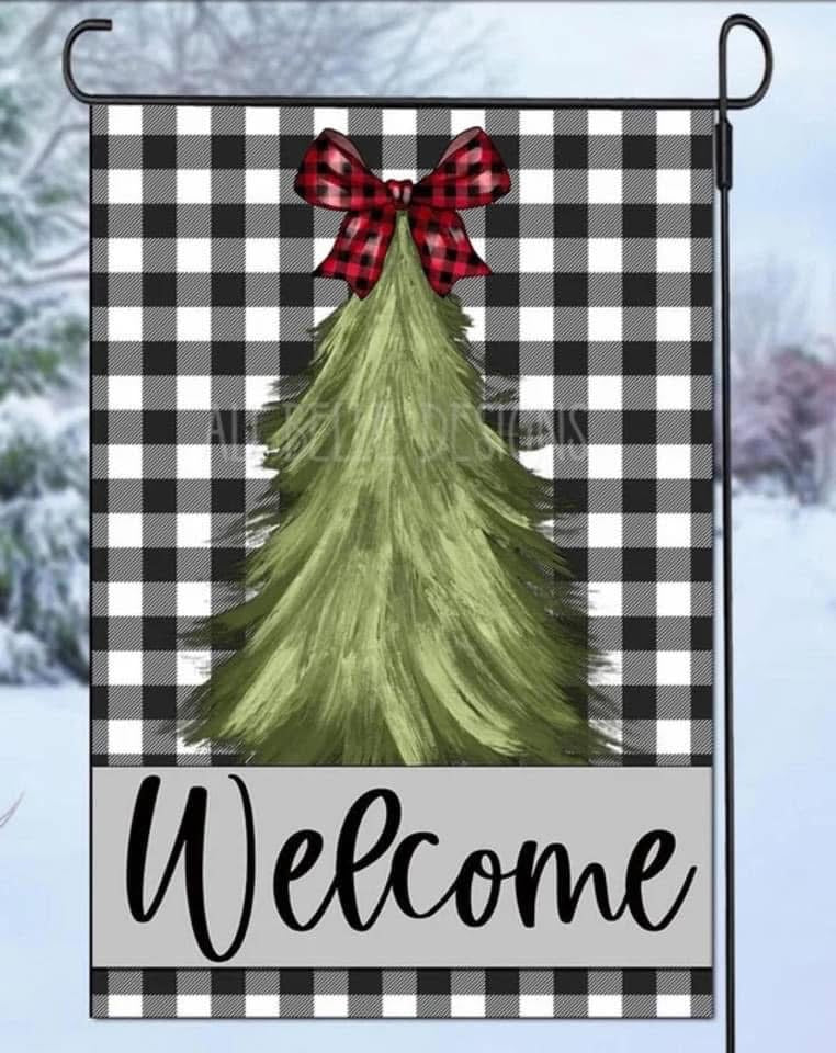 Black/White checkered Christmas tree Garden flag
