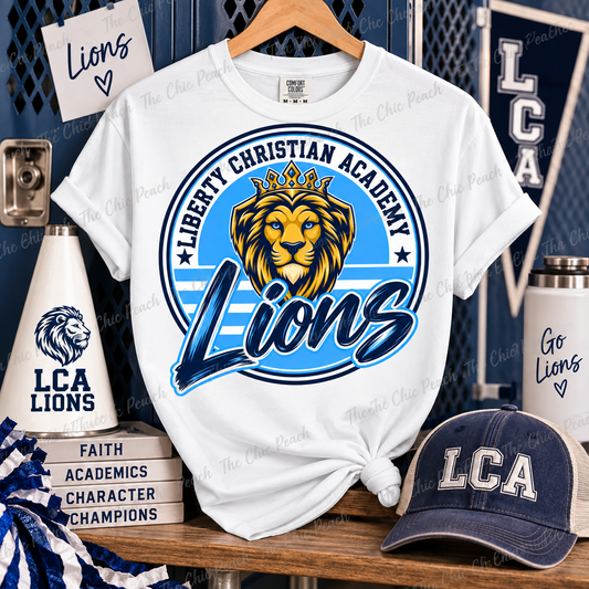 Liberty Christian Academy Lions Badge Tee