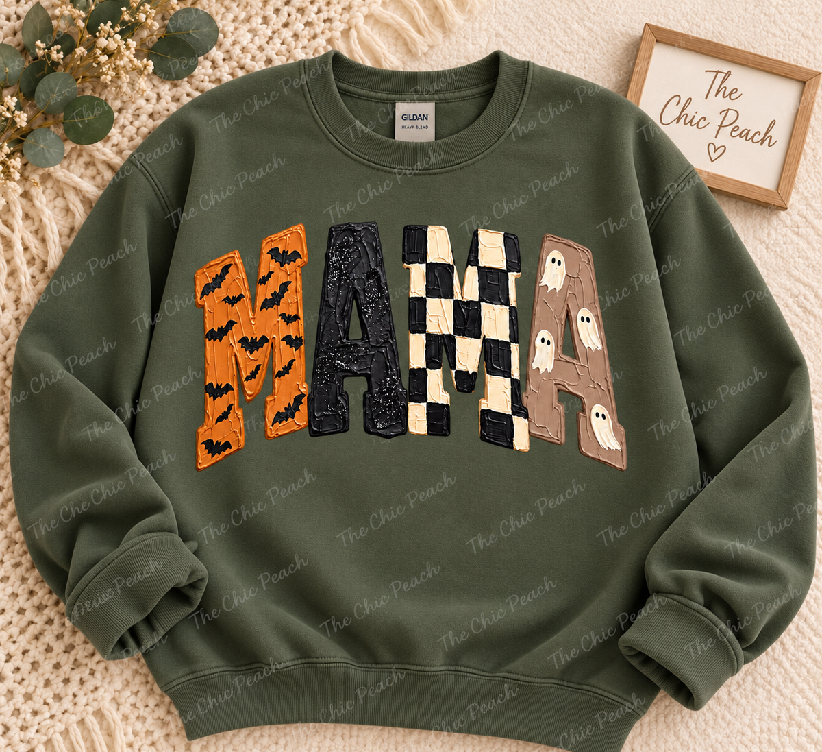 Mama Halloween Faux Applique Sweatshirt