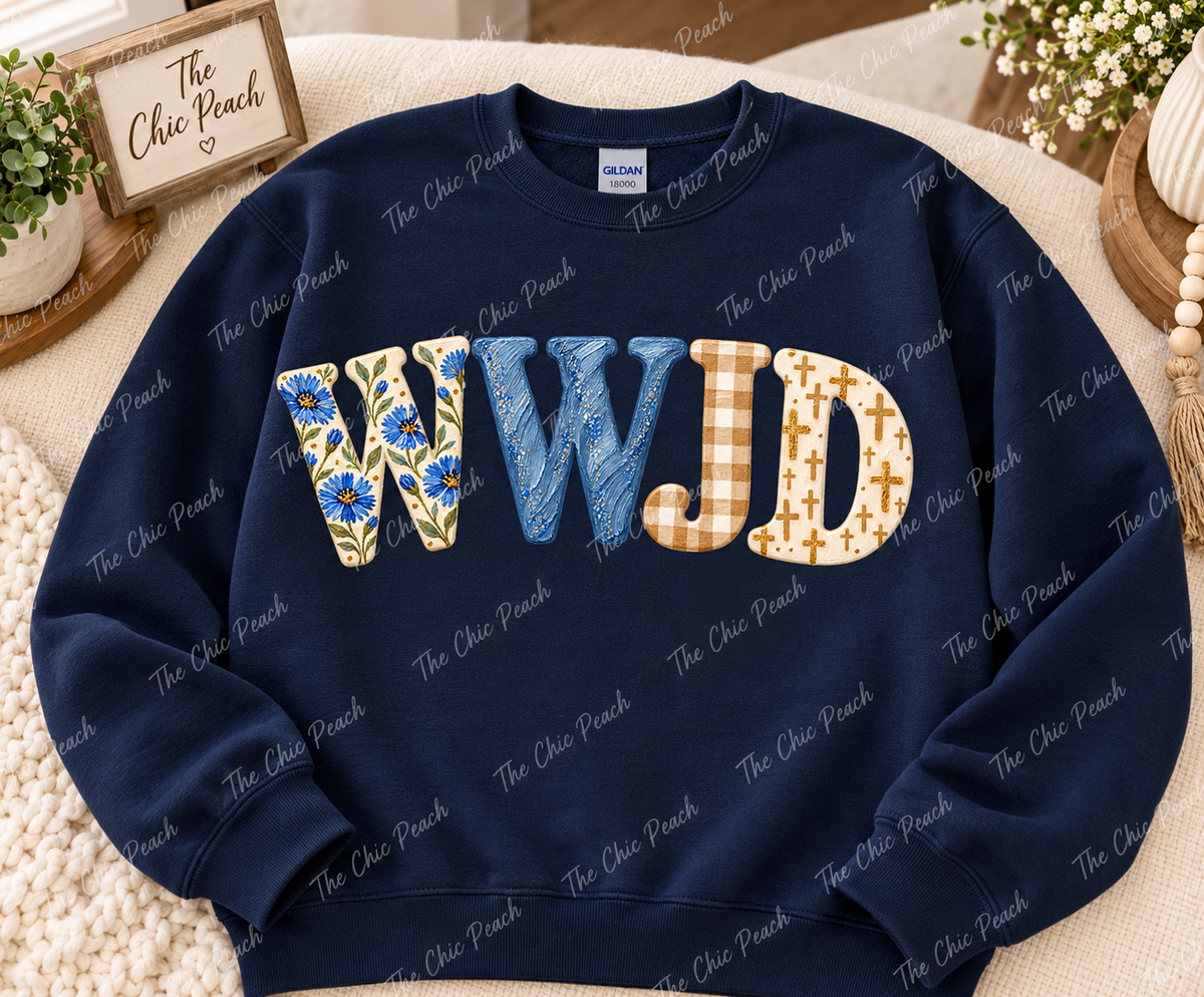 WWJD Blue Floral Gingham Tee